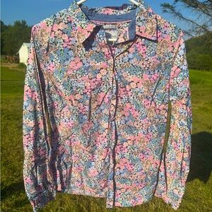 Pink and Blue Floral Women's Button-Up